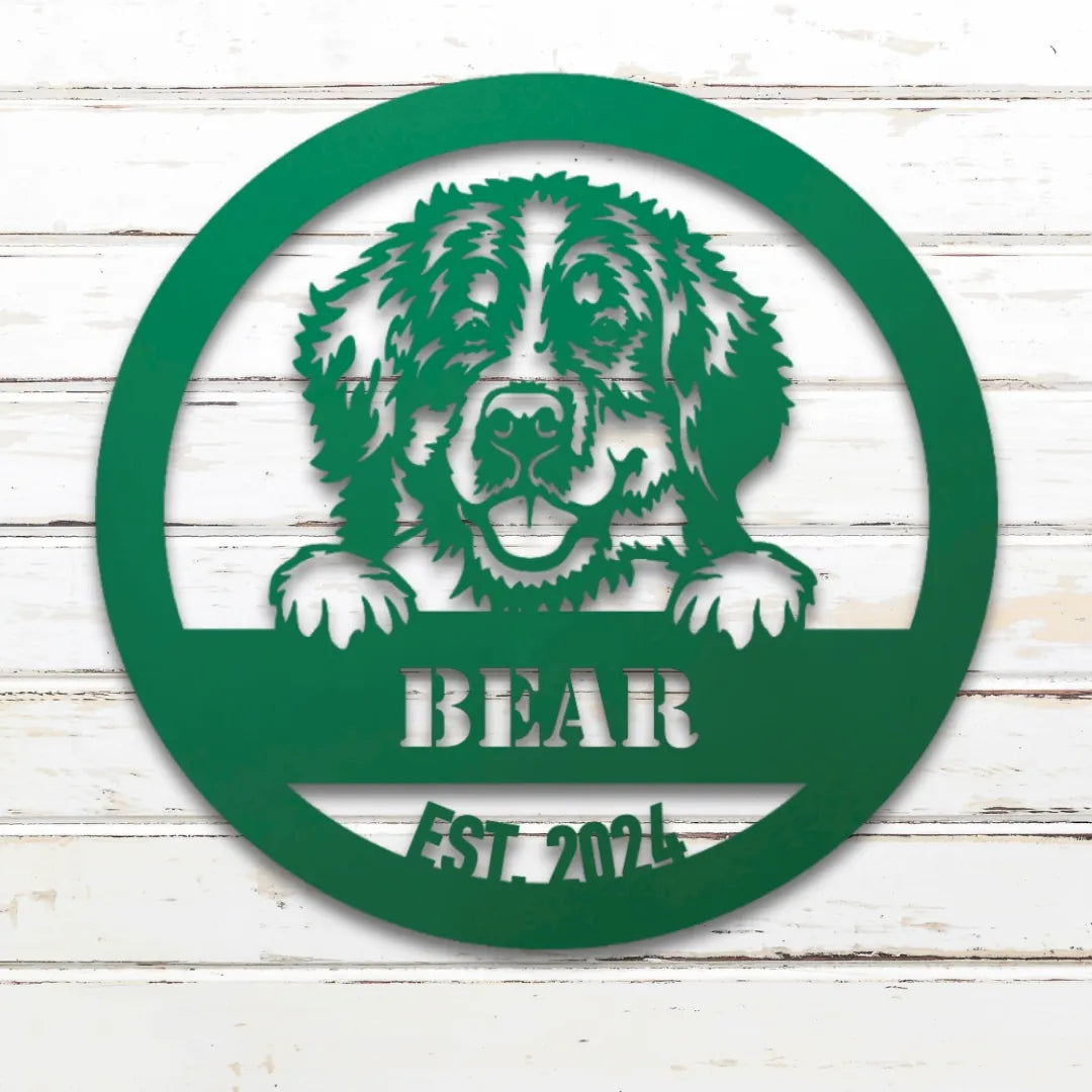 Bernese Mountain Dog Personalized Metal Sign - Custom Dog Wall Art Silhouette in Green - Custom Dog Wall Art