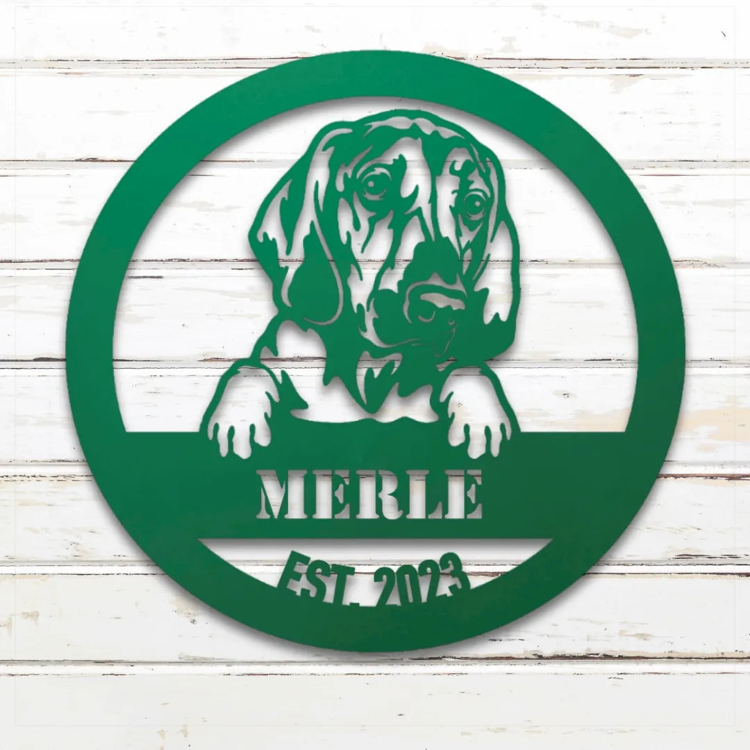 Bloodhound Personalized Metal Sign - Custom Dog Wall Art Silhouette in Green - Custom Dog Wall Art