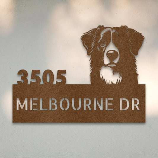 Border Collie Personalized Metal House Number Sign Silhouette in Copper - Custom Dog Wall Art