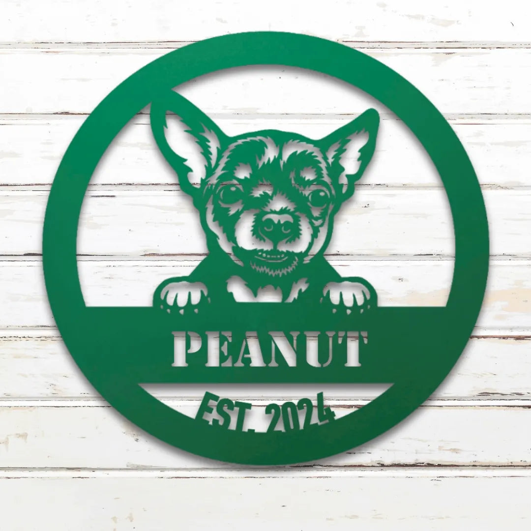Chihuahua Personalized Metal Sign - Custom Dog Wall Art Silhouette in Green - Custom Dog Wall Art