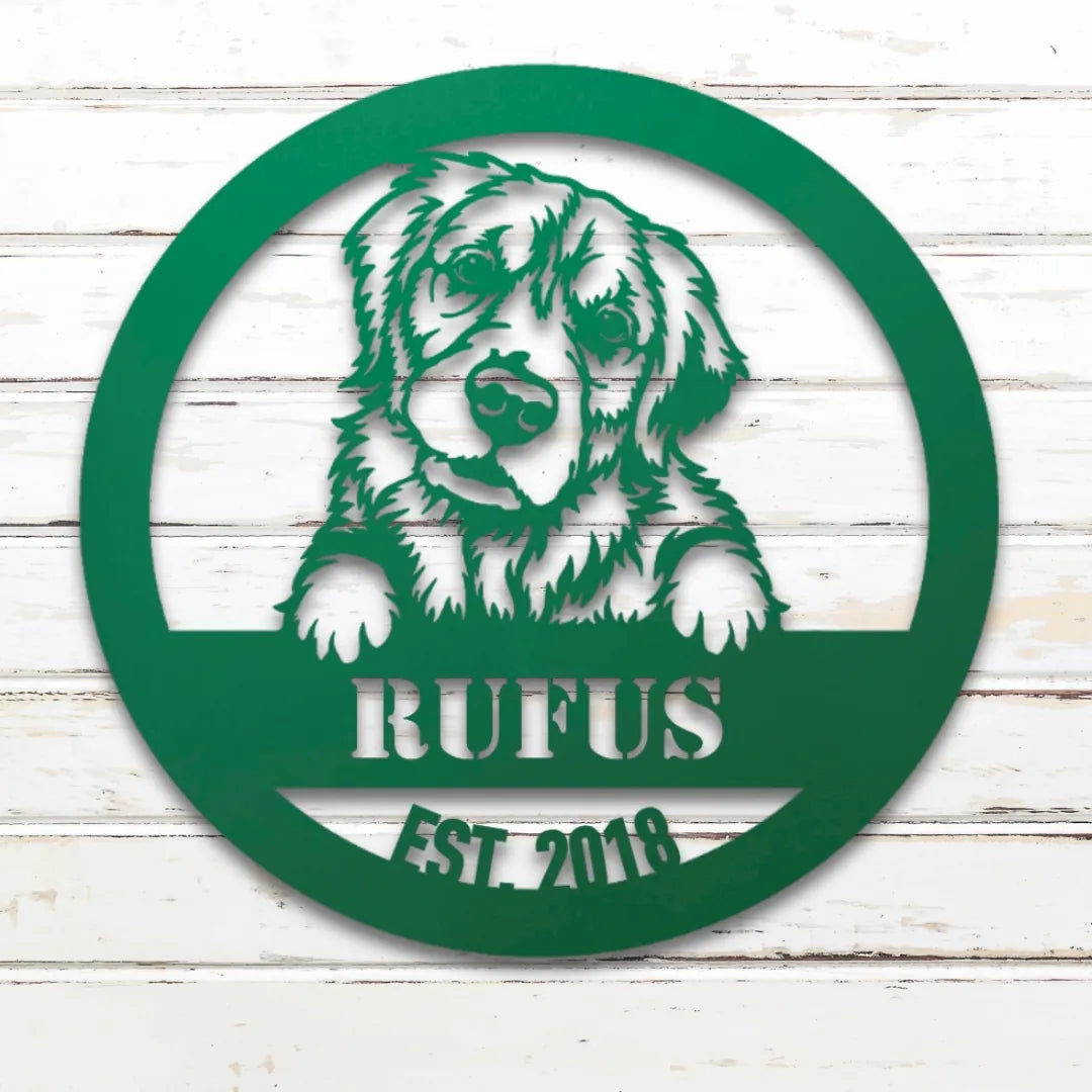 Golden Retriever Personalized Metal Sign - Custom Dog Wall Art Silhouette in Green - Custom Dog Wall Art