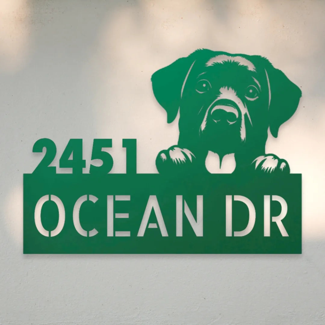 Labrador Retriever Personalized House Number Sign Silhouette in Green - Custom Dog Wall Art