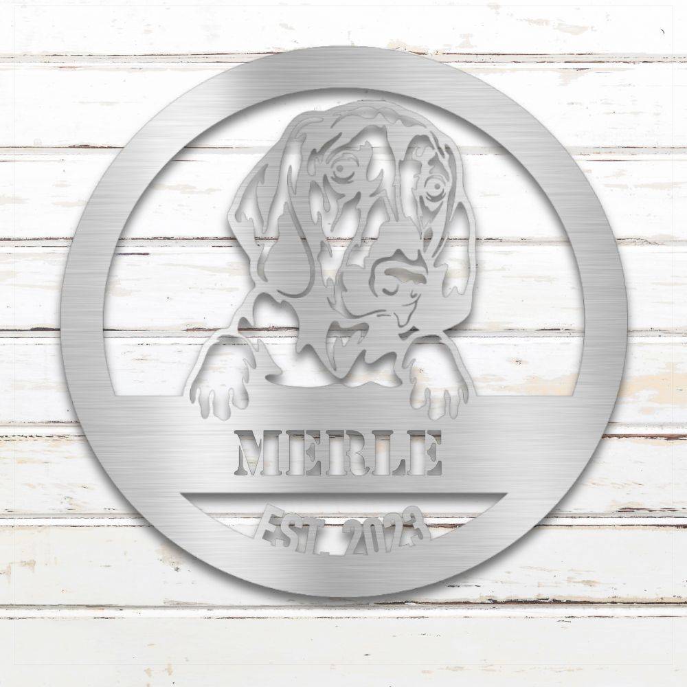 Silver personalized metal wall art with custom name and year; handcrafted from rustproof, weatherproof American steel | Barkhaus Metal Co.
