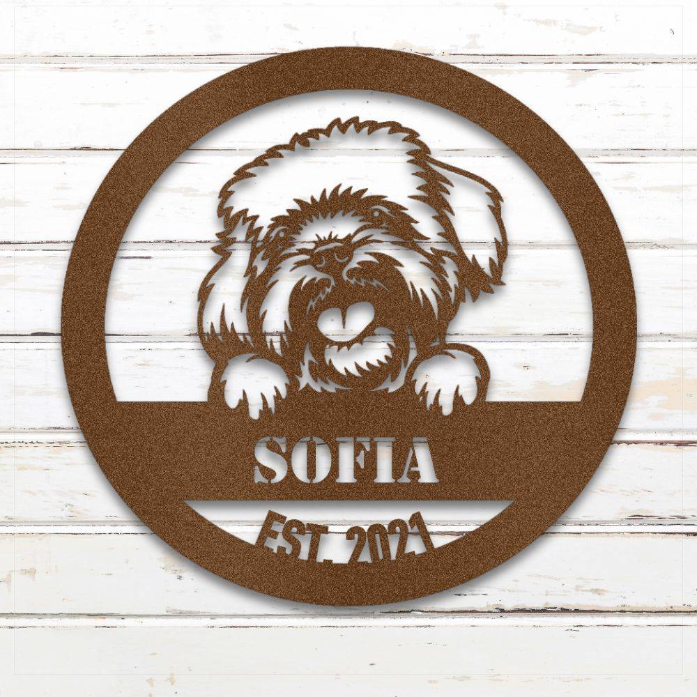 Copper Havanese personalized metal wall art with custom name and year; handcrafted from rustproof, weatherproof American steel | Barkhaus Metal Co.