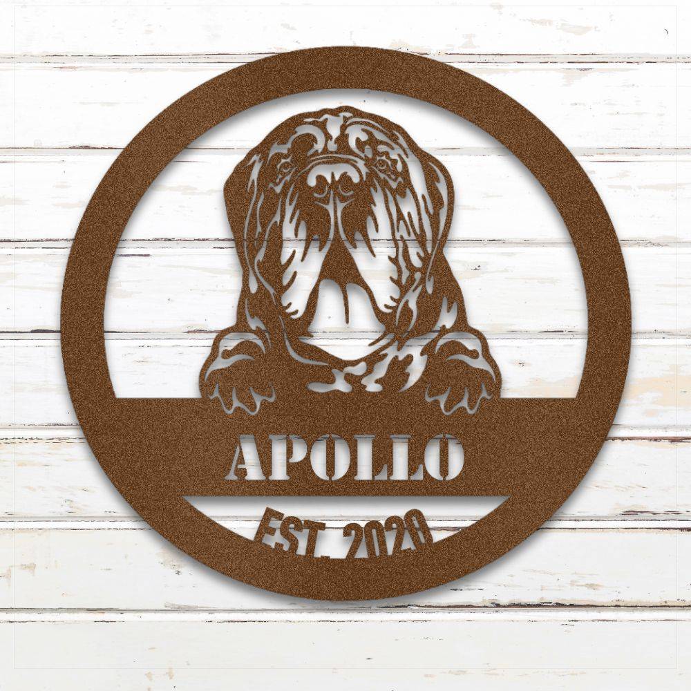 Copper Neapolitan Mastiff personalized metal wall art with custom name and year; handcrafted from rustproof, weatherproof American steel | Barkhaus Metal Co.