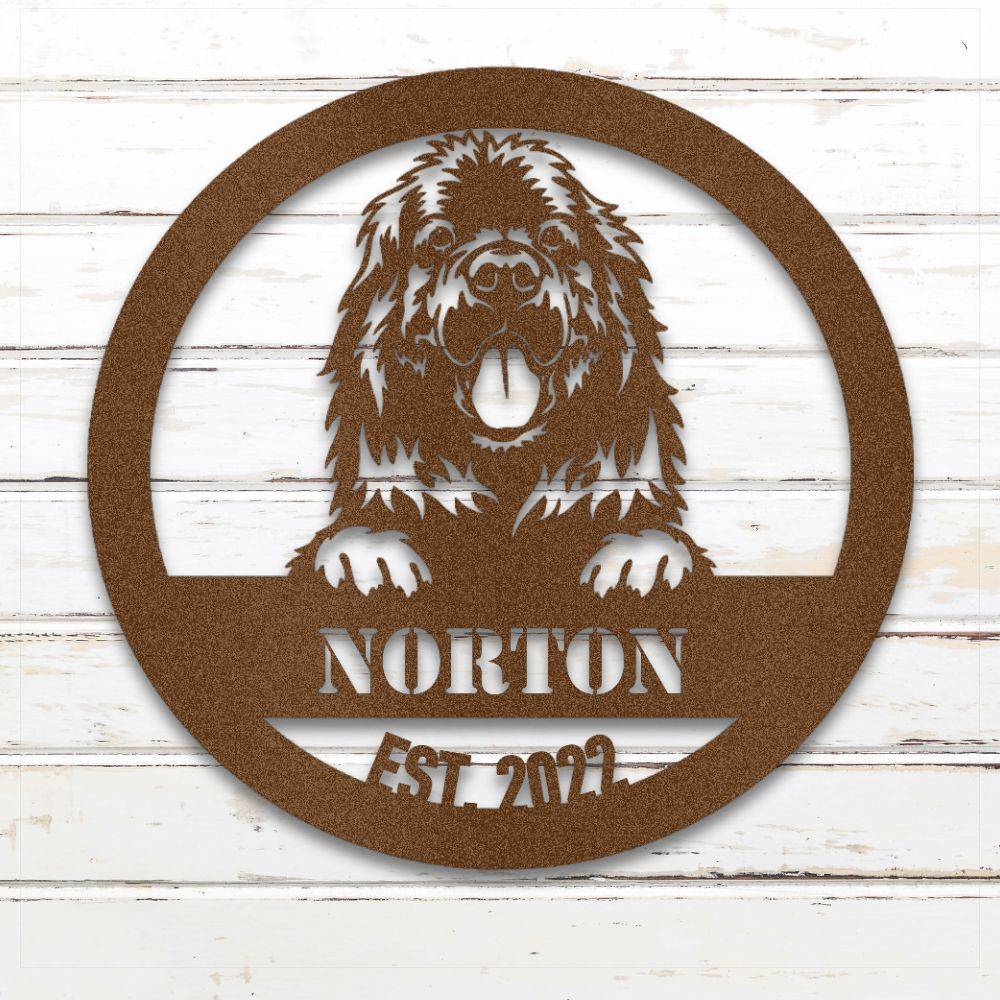 Copper Newfoundland personalized metal wall art with custom name and year; handcrafted from rustproof, weatherproof American steel | Barkhaus Metal Co.