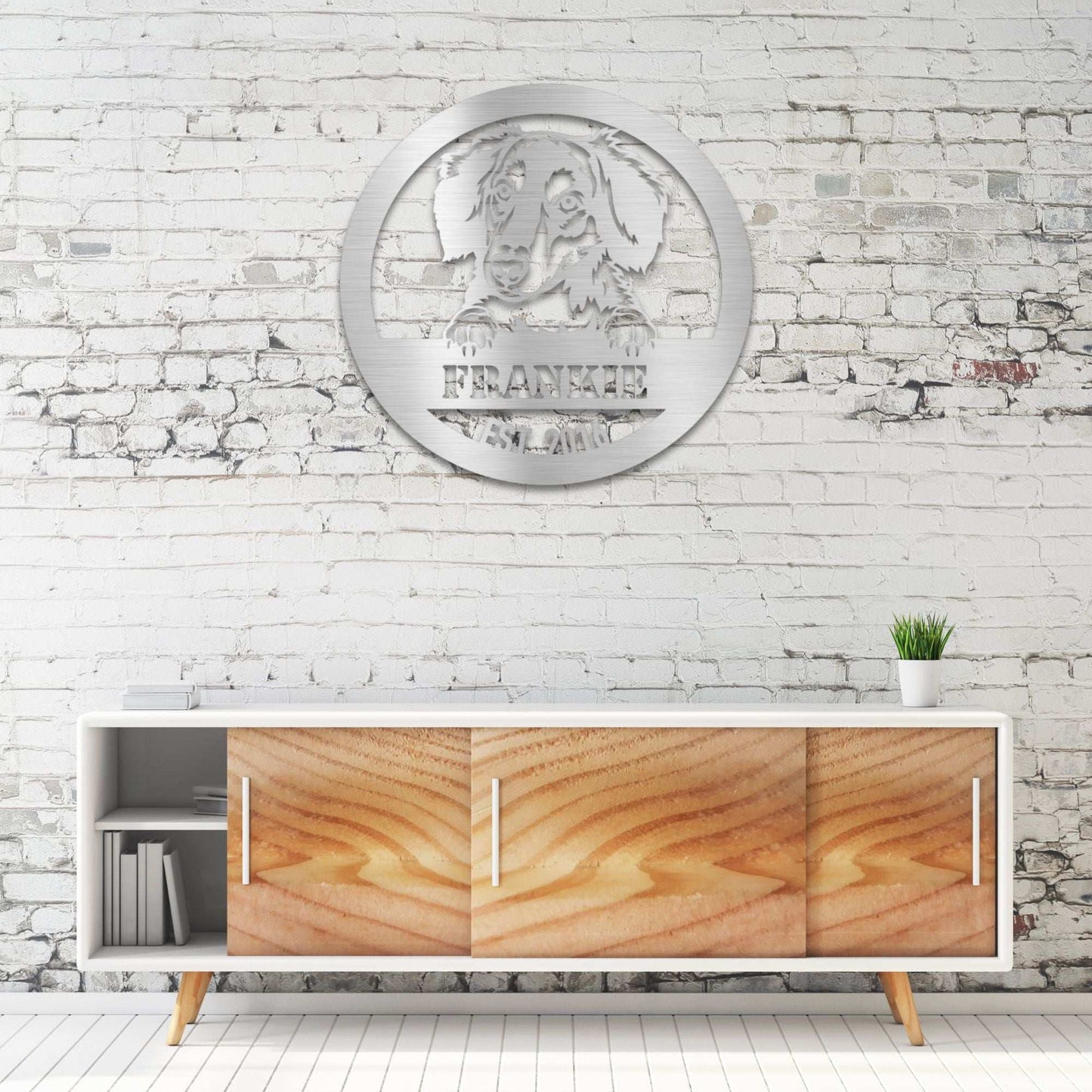 Personalized Long-Haired Dachshund Metal Wall Art – Custom Dog Name Sign | Barkhaus Metal Company