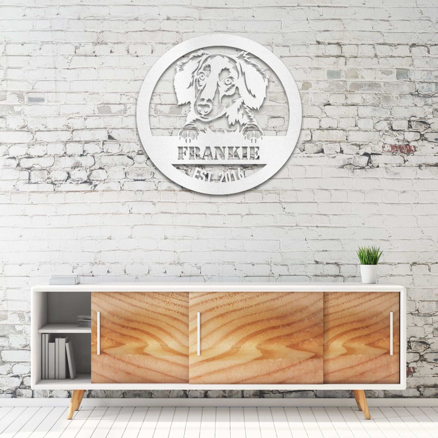 Personalized Long-Haired Dachshund Metal Wall Art – Custom Dog Name Sign | Barkhaus Metal Company