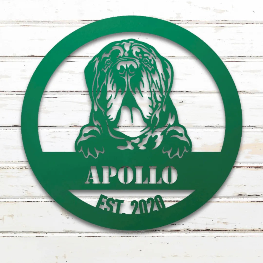 Neapolitan Mastiff Personalized Metal Sign - Custom Dog Wall Art Silhouette in Green - Custom Dog Wall Art
