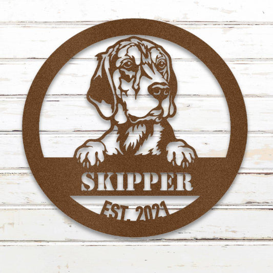Personalized Beagle Metal Wall Art – Custom Dog Name Sign Copper | Barkhaus Metal Company