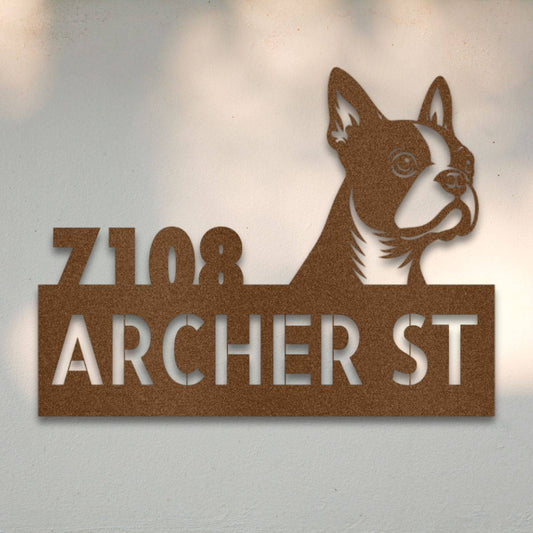 Personalized Boston Terrier Address Sign Copper | Barkhaus Metal Company