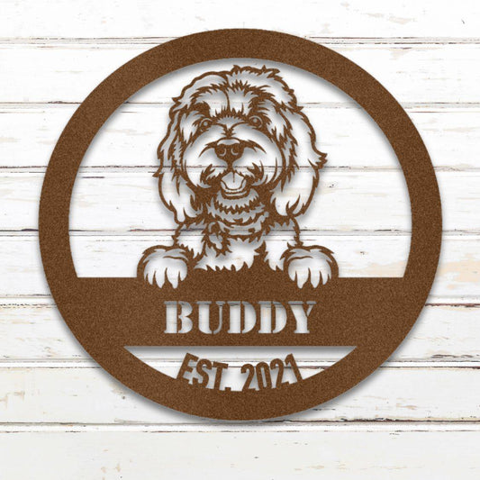 Personalized Doodle Metal Wall Art – Custom Dog Name Sign Copper | Barkhaus Metal Company