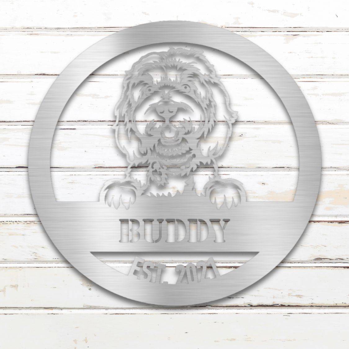 Personalized Doodle Metal Wall Art – Custom Dog Name Sign Silver | Barkhaus Metal Company