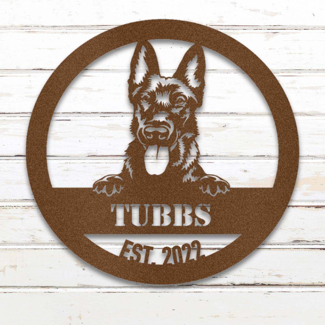 Personalized Dutch Shepherd Metal Wall Art – Custom Dog Name Sign Copper | Barkhaus Metal Company