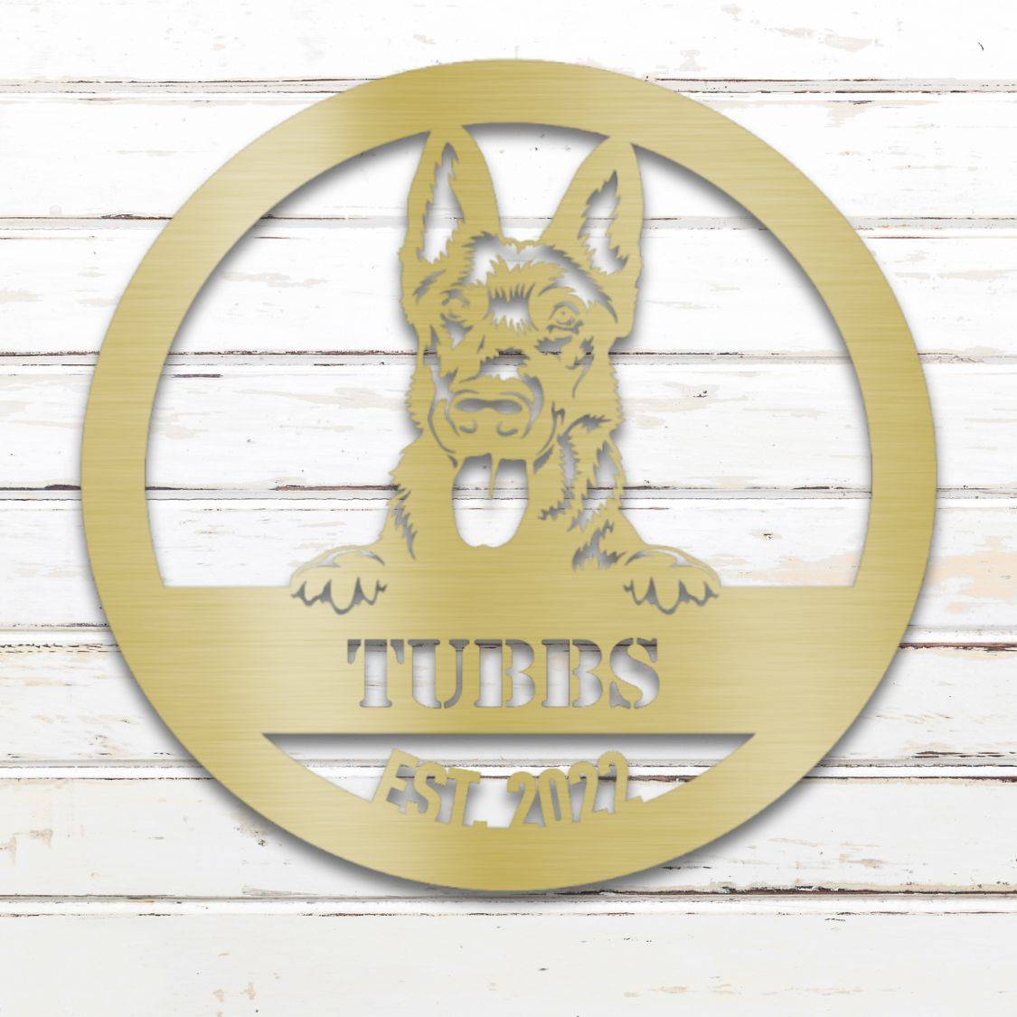 Personalized Dutch Shepherd Metal Wall Art – Custom Dog Name Sign Gold | Barkhaus Metal Company