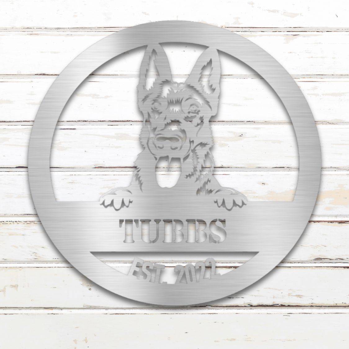 Personalized Dutch Shepherd Metal Wall Art – Custom Dog Name Sign Silver | Barkhaus Metal Company