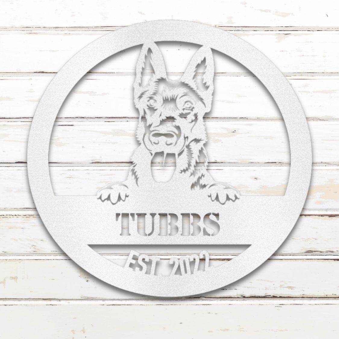 Personalized Dutch Shepherd Metal Wall Art – Custom Dog Name Sign White | Barkhaus Metal Company