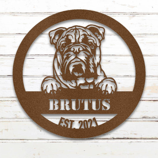 Personalized English Bulldog Metal Wall Art – Custom Dog Name Sign Copper | Barkhaus Metal Company