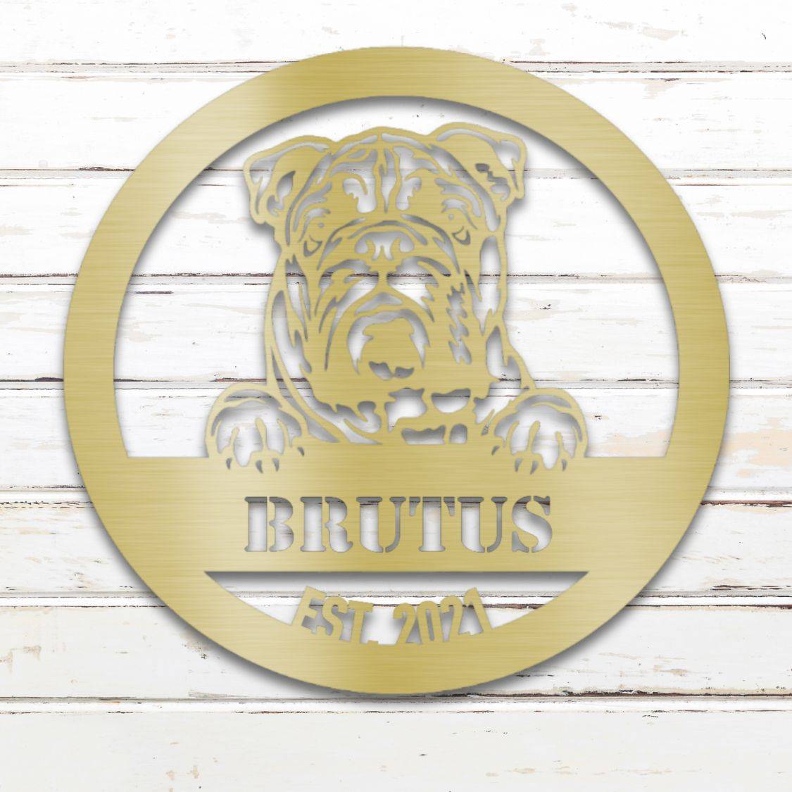 Personalized English Bulldog Metal Wall Art – Custom Dog Name Sign Gold | Barkhaus Metal Company