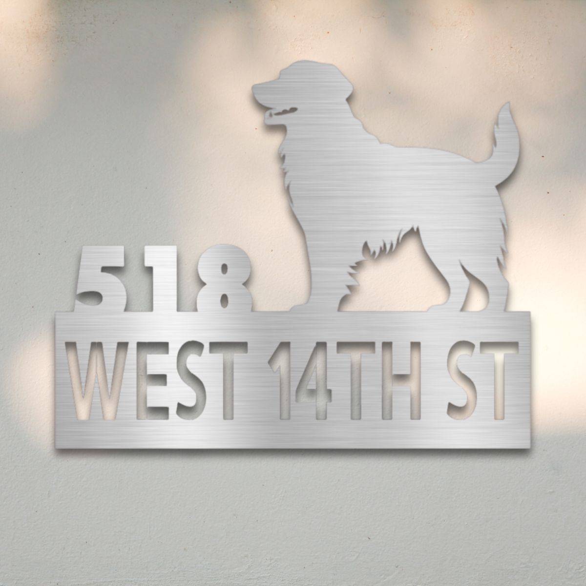 Personalized Golden Retriever Address Sign Silver | Barkhaus Metal Company