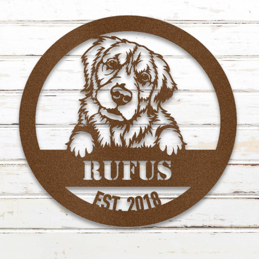 Personalized Golden Retriever Metal Wall Art – Custom Dog Name Sign Copper | Barkhaus Metal Company