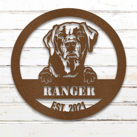 Personalized Labrador Retriever Metal Wall Art – Custom Dog Name Sign Copper | Barkhaus Metal Company