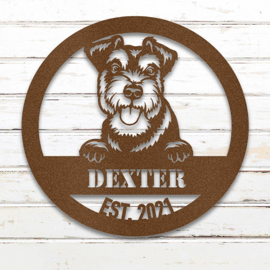 Personalized Miniature Schnauzer Metal Wall Art – Custom Dog Name Sign Copper | Barkhaus Metal Company