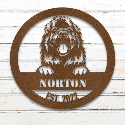 Personalized Newfoundland Metal Wall Art – Custom Dog Name Sign Copper | Barkhaus Metal Company