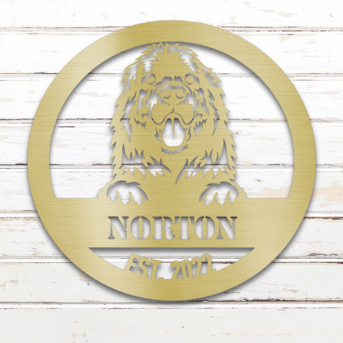 Personalized Newfoundland Metal Wall Art – Custom Dog Name Sign Gold | Barkhaus Metal Company