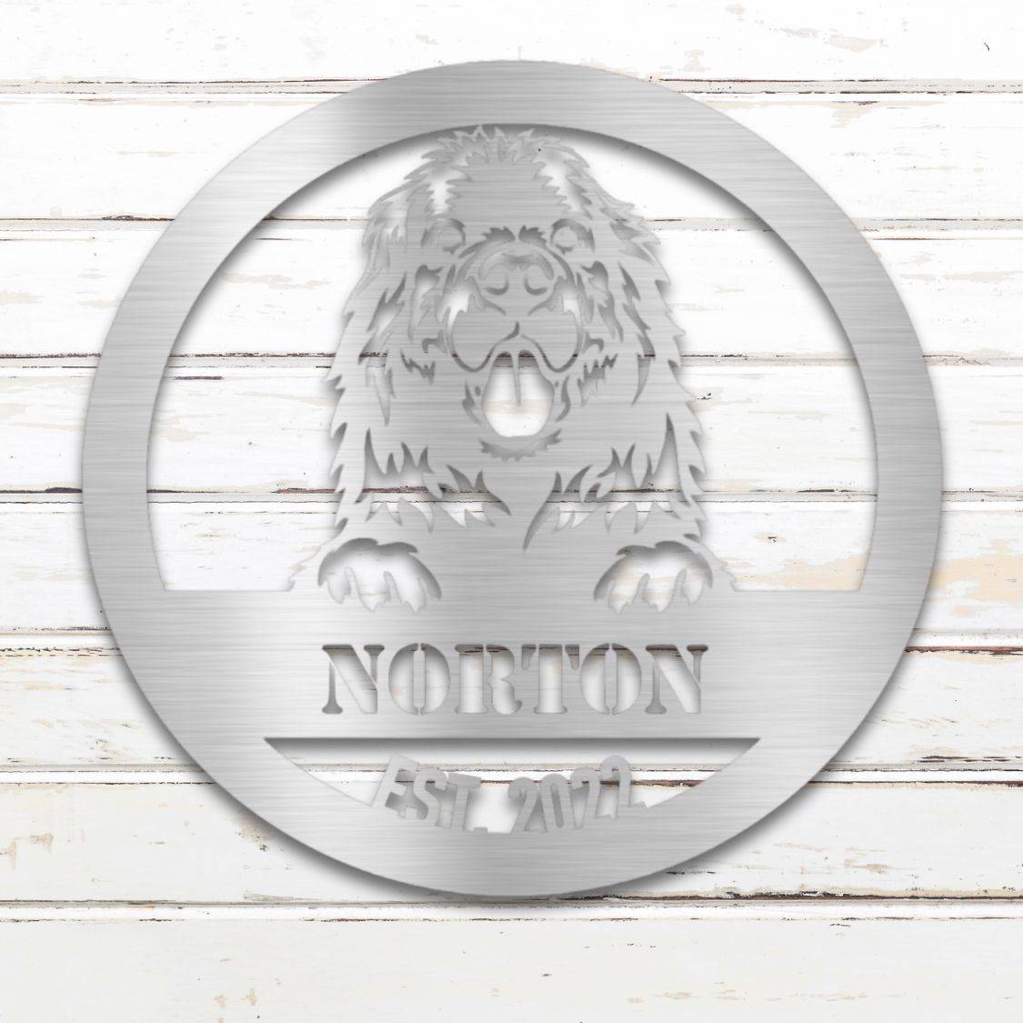 Personalized Newfoundland Metal Wall Art – Custom Dog Name Sign Silver | Barkhaus Metal Company