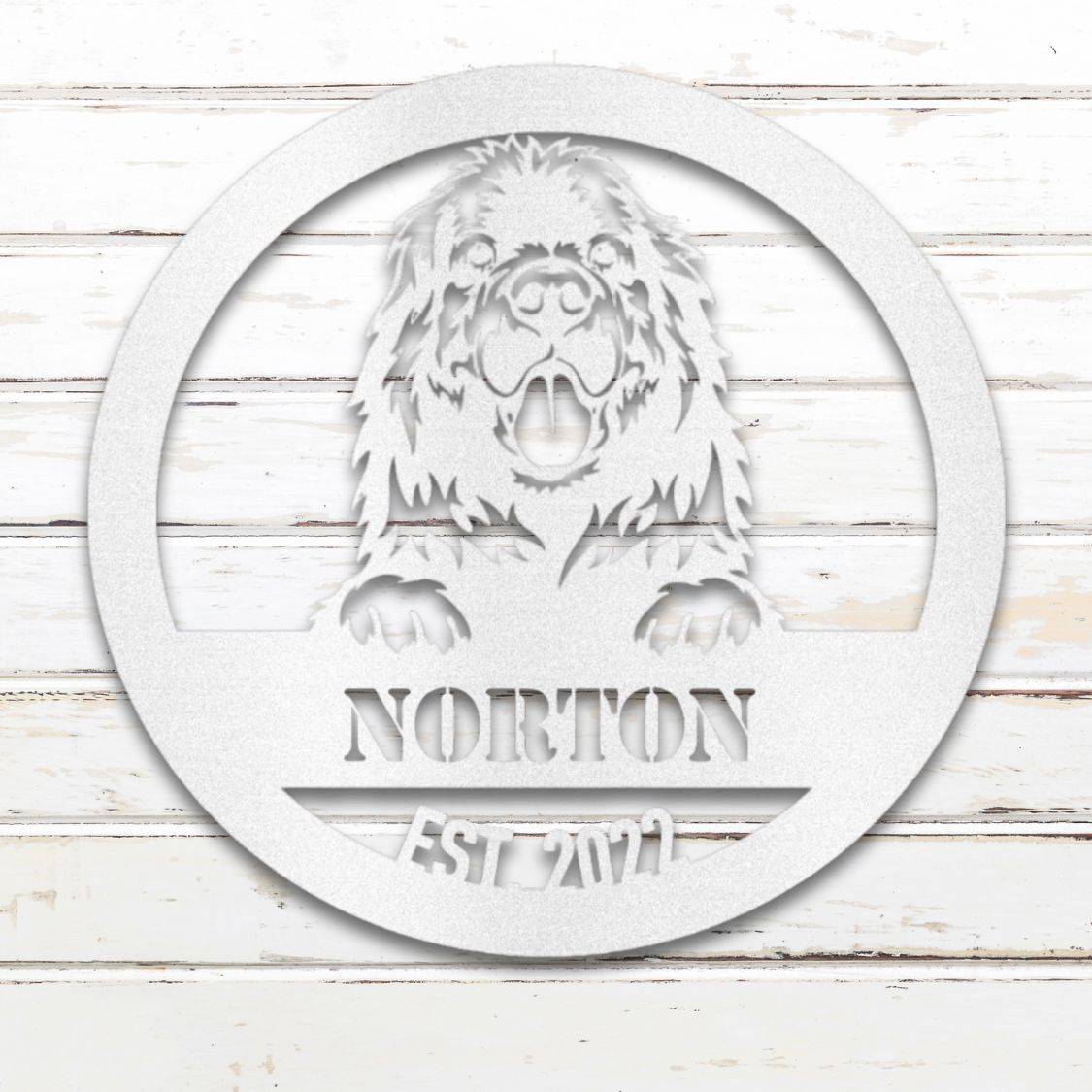Personalized Newfoundland Metal Wall Art – Custom Dog Name Sign White | Barkhaus Metal Company