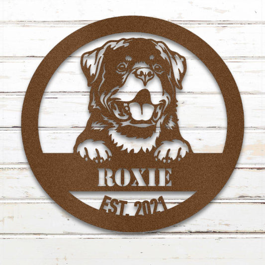 Personalized Rottweiler Metal Wall Art – Custom Dog Name Sign Copper | Barkhaus Metal Company