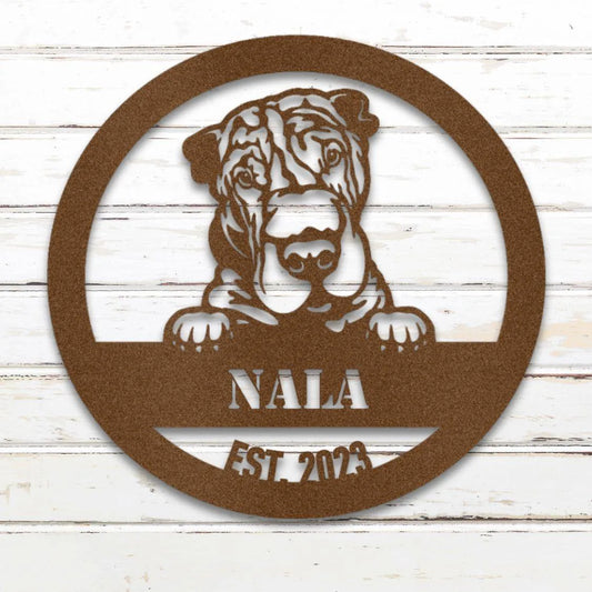 Shar-Pei Personalized Metal Sign - Custom Dog Wall Art Silhouette in Copper - Custom Dog Wall Art