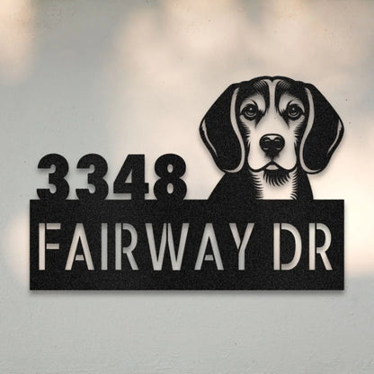Beagle Personalized Metal House Number Sign Silhouette in Black - Custom Dog Wall Art