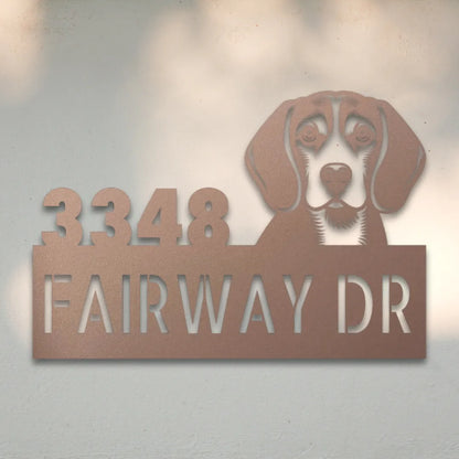 Beagle Personalized Metal House Number Sign Silhouette in Rose - Custom Dog Wall Art