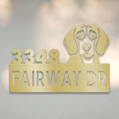 Beagle Personalized Metal House Number Sign Silhouette in Gold - Custom Dog Wall Art