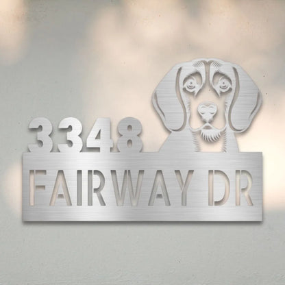 Beagle Personalized Metal House Number Sign Silhouette in Silver - Custom Dog Wall Art