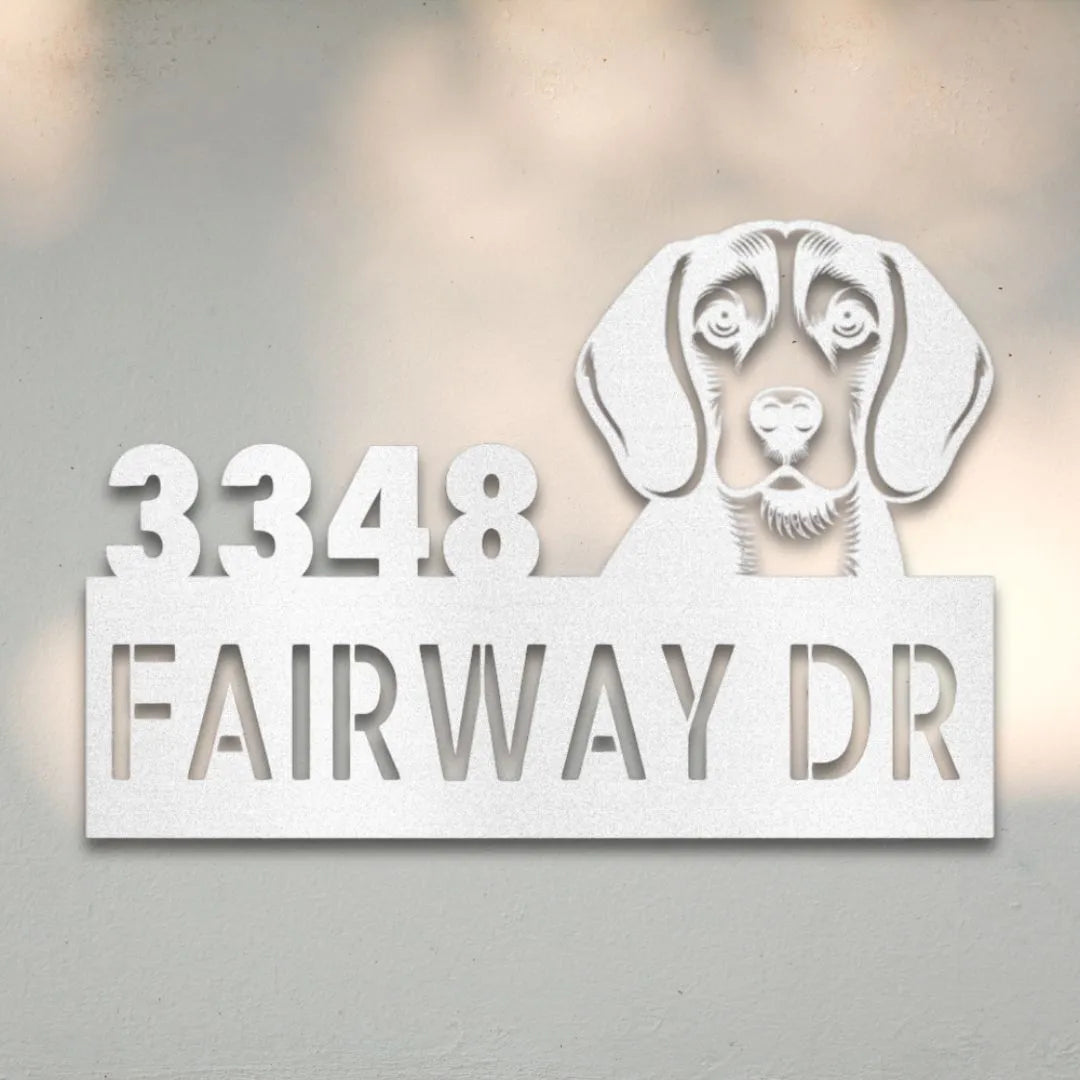 Beagle Personalized Metal House Number Sign Silhouette in White - Custom Dog Wall Art