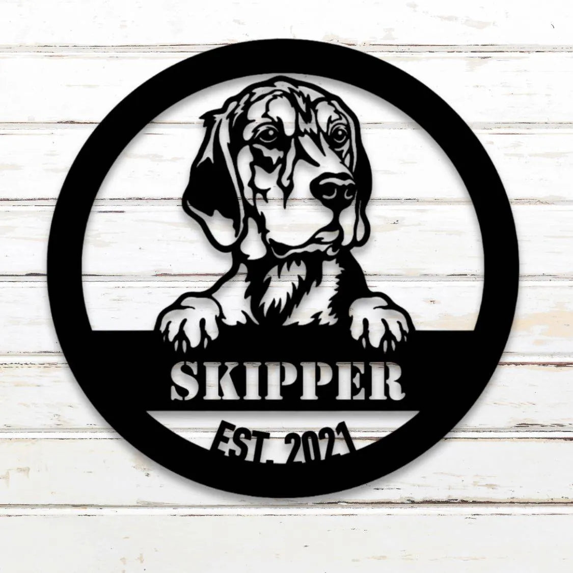 Beagle Personalized Metal Sign - Custom Dog Wall Art Silhouette in Black - Custom Dog Wall Art