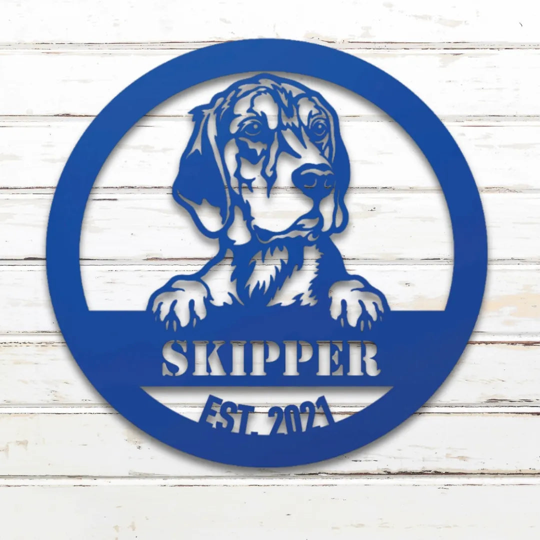 Beagle Personalized Metal Sign - Custom Dog Wall Art Silhouette in Blue - Custom Dog Wall Art