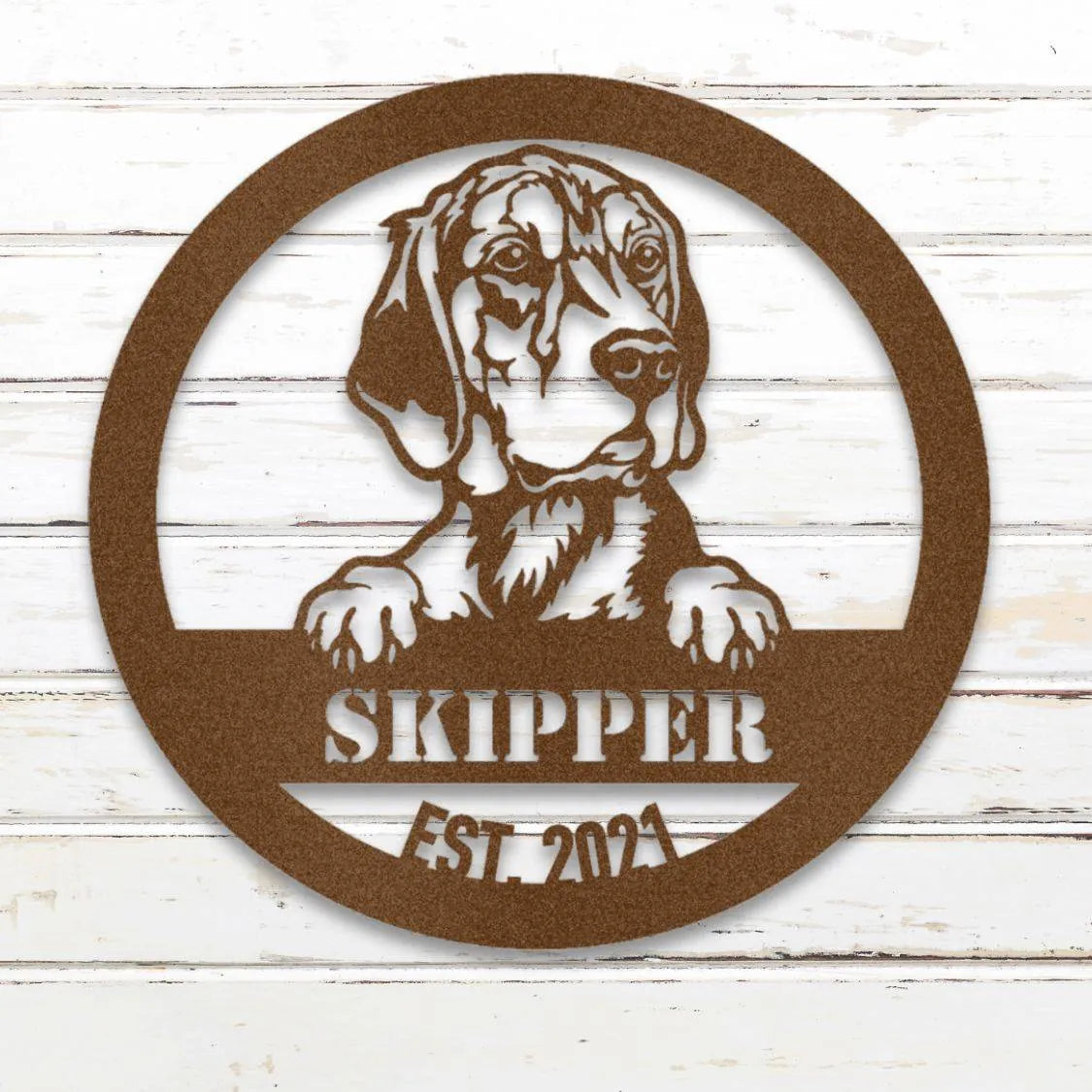 Beagle Personalized Metal Sign - Custom Dog Wall Art Silhouette in Copper - Custom Dog Wall Art