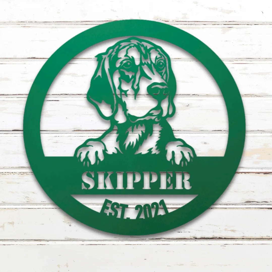 Beagle Personalized Metal Sign - Custom Dog Wall Art Silhouette in Green - Custom Dog Wall Art