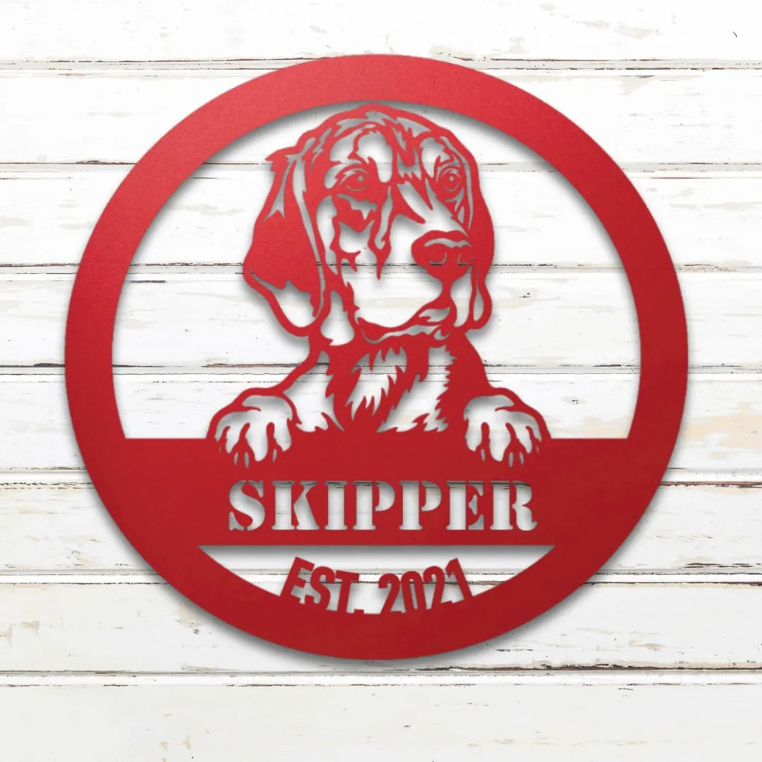 Beagle Personalized Metal Sign - Custom Dog Wall Art Silhouette in Red - Custom Dog Wall Art