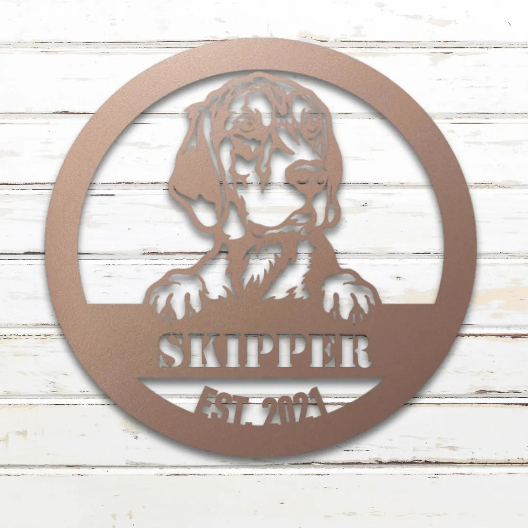 Beagle Personalized Metal Sign - Custom Dog Wall Art Silhouette in Rose - Custom Dog Wall Art