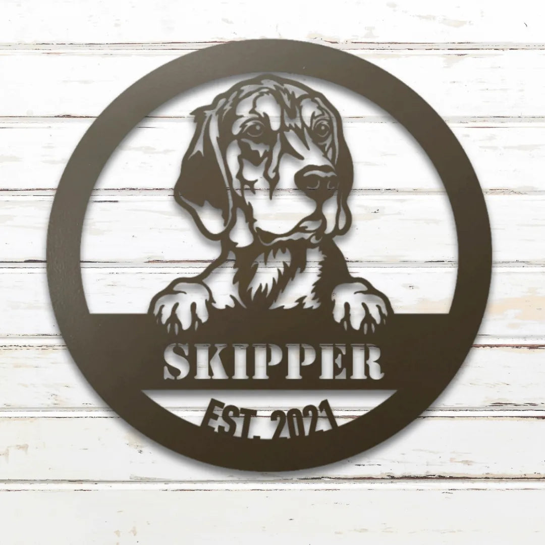 Beagle Personalized Metal Sign - Custom Dog Wall Art Silhouette in Stone - Custom Dog Wall Art