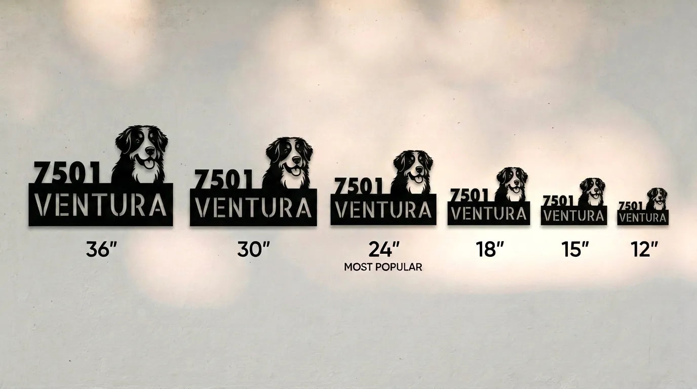 Bernese Mountain Dog Personalized Metal House Number Sign Silhouette in - Custom Dog Wall Art