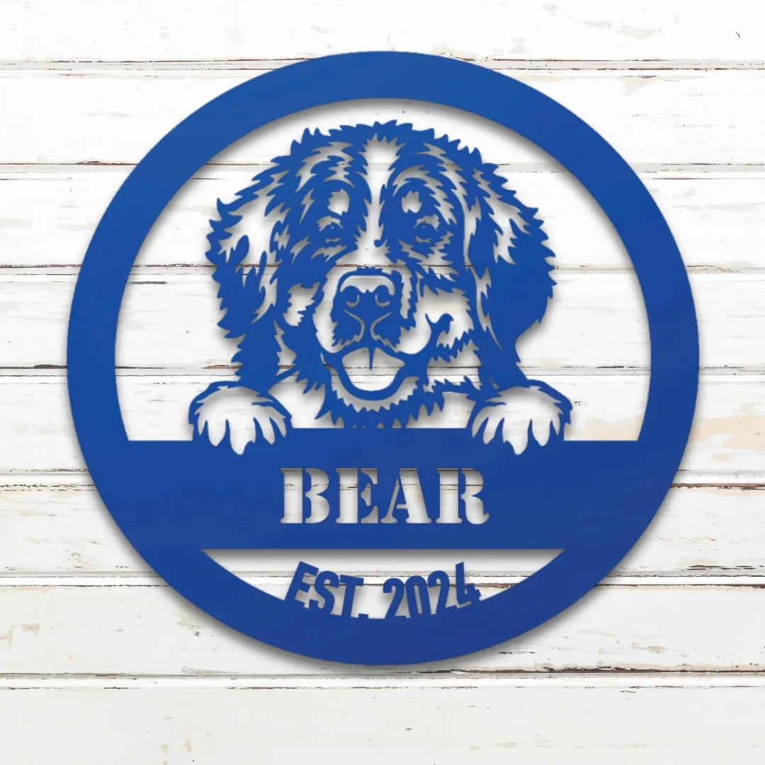 Bernese Mountain Dog Personalized Metal Sign - Custom Dog Wall Art Silhouette in Blue - Custom Dog Wall Art