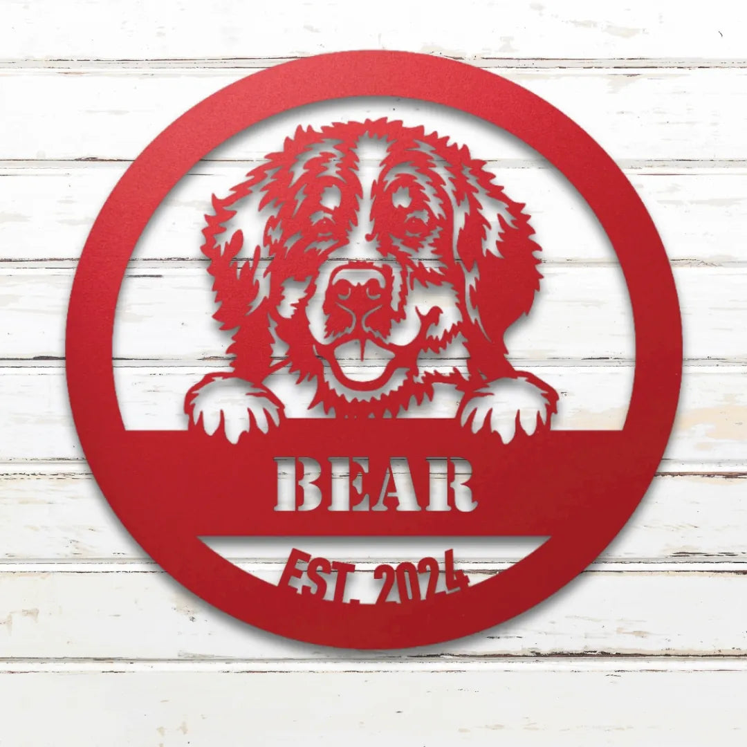 Bernese Mountain Dog Personalized Metal Sign - Custom Dog Wall Art Silhouette in Red - Custom Dog Wall Art