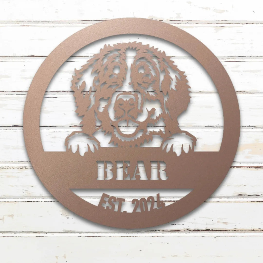 Bernese Mountain Dog Personalized Metal Sign - Custom Dog Wall Art Silhouette in Rose - Custom Dog Wall Art