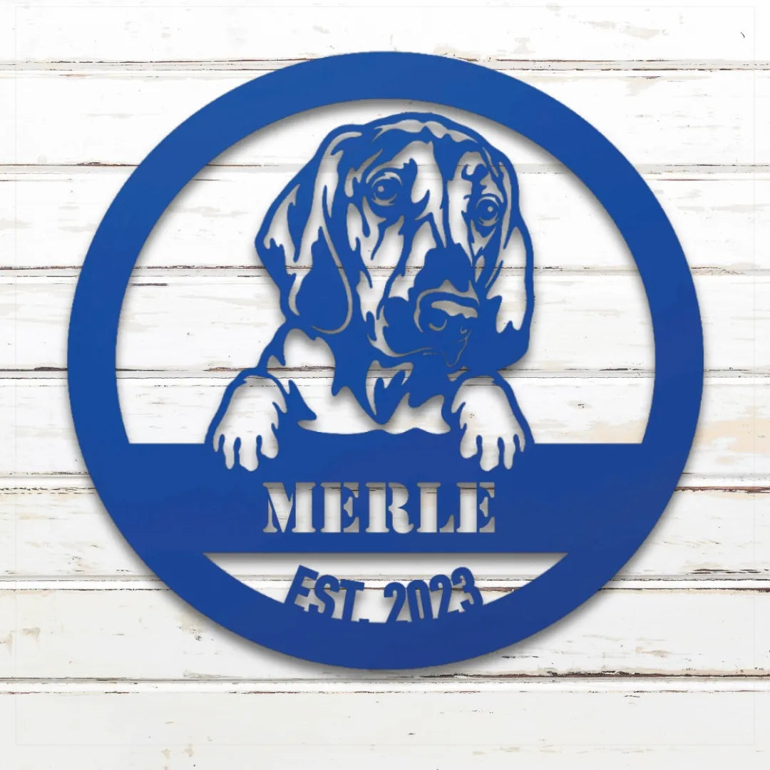 Bloodhound Personalized Metal Sign - Custom Dog Wall Art Silhouette in Blue - Custom Dog Wall Art